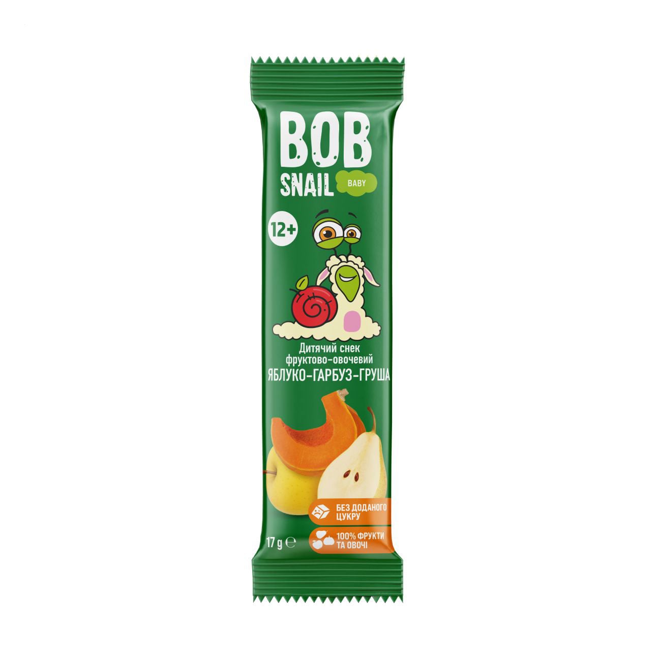 Дитячий фруктово-овочевий снек Bob Snail Яблуко-гарбуз-груша, від 1 року, 17 г